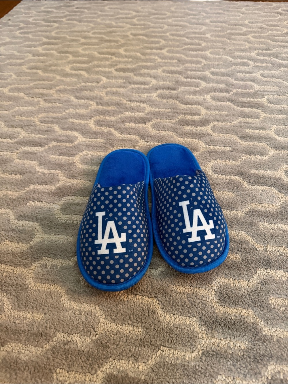 LA Dodgers Kids Blue Polka-Dot Slip-On Slippers